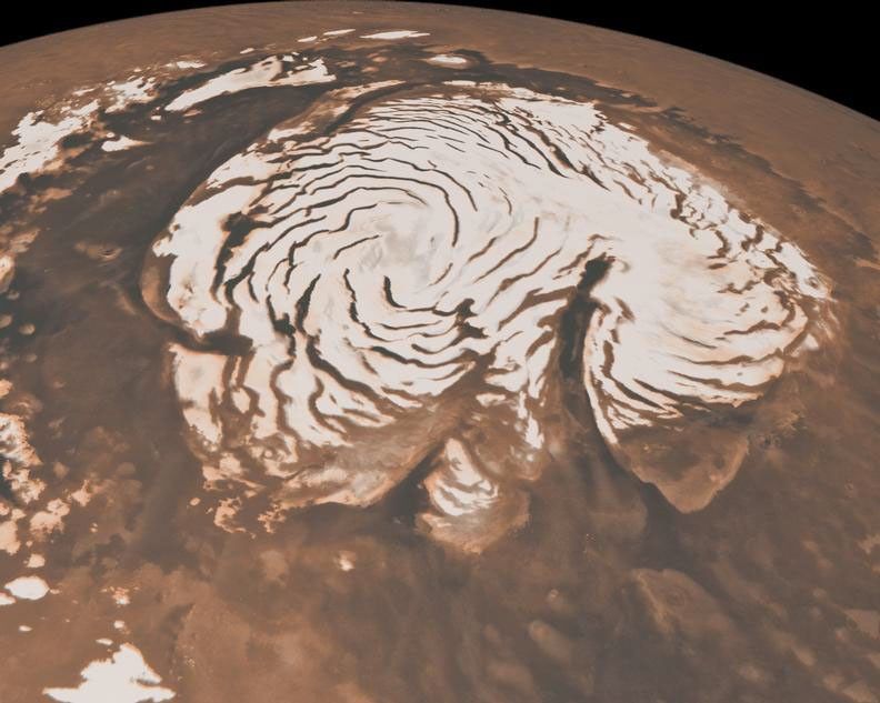 Mars’ polar ice cap is slowly pushing its north pole inward